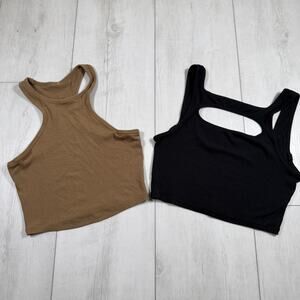 Lululemon Women's LA Front Racer Crop Tank Black Light Brown Size 6 Ribbed Lot